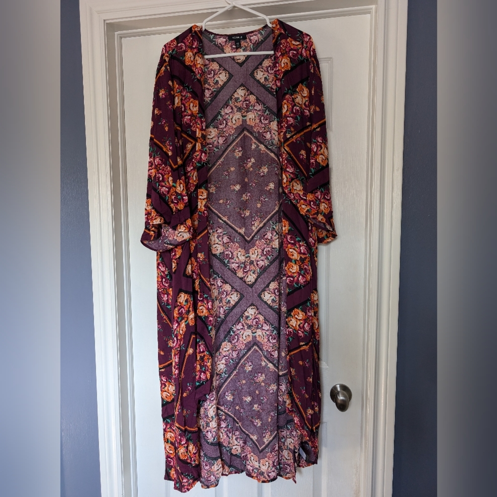 Torrid Floral Kimono with Purple and Orange Accents